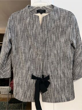 Talbots Black and White Tweed Crop Jacket with Bow Accent
